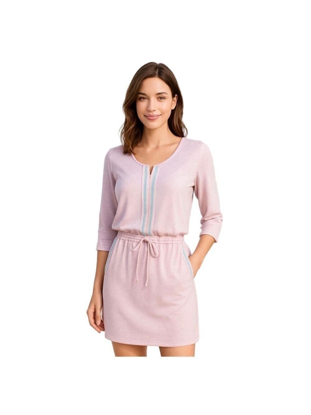VENUS Heathered Pink Athleisure Drawstring Dress Sporty Chic Mini Pocket Sz M